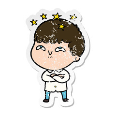 Obraz premium distressed sticker of a cartoon amazed boy