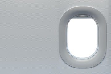 Fototapeta premium Airplane window. Travel and tourism fliight concept. Space for text.