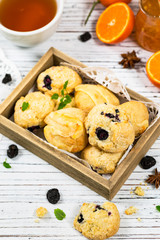 Blueberry Scones with Lemon Glaze. Selective focus.