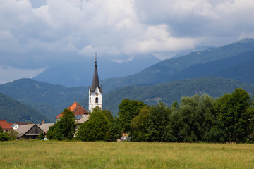 View of small rural church in Slovenia