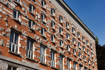 National and University Library of Slovenia in Ljubljana designed by architect Joze Plecnik with red brick and stone embeddings