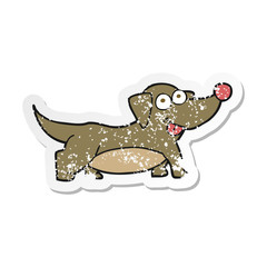 retro distressed sticker of a cartoon happy little dog