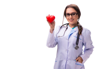 Young female doctor cardiologist isolated on white 
