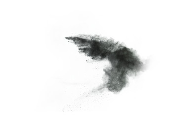 particles of charcoal on white background,abstract powder splatted on white background,Freeze motion of black powder exploding or throwing black powder.