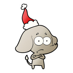 gradient cartoon of a unsure elephant wearing santa hat