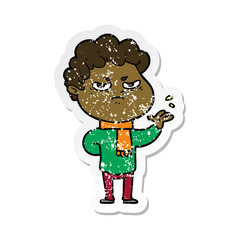 distressed sticker of a cartoon angry man