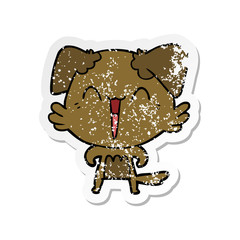 distressed sticker of a happy little dog cartoon