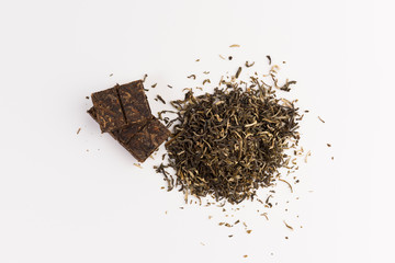 green tea isolated on white background, top view