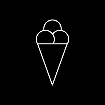 Flat line monochrome ice cream sign for web sites and apps. Minimal simple black and white ice cream sign. Isolated vector white ice cream sign on black background.