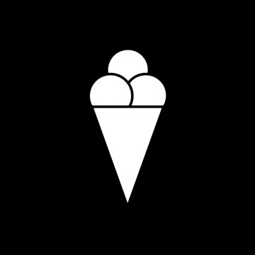 Flat monochrome ice cream silhouette for web sites and apps. Minimal simple black and white ice cream silhouette. Isolated vector white ice cream silhouette on black background.