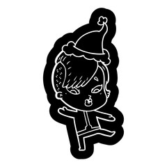 cartoon icon of a surprised girl in science fiction clothes wearing santa hat