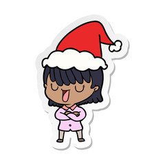 Fototapeta premium sticker cartoon of a woman wearing santa hat