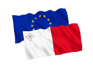 Flags of Malta and European Union on a white background