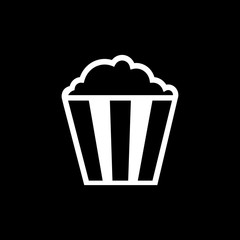 Flat monochrome popcorn symbol for web sites and apps. Minimal simple black and white popcorn symbol. Isolated vector white popcorn symbol on black background.