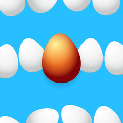 Happy easter greeting card with colorful golden egg and white eggs isolated on blue background. Vector Happy easter creative concept illustration