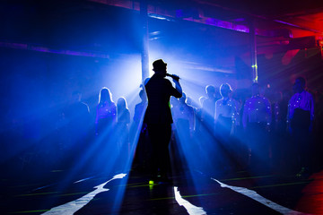 Leading, showman, works for the public. silhouette. dance master class