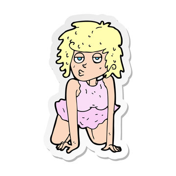 sticker of a cartoon woman doing pin-up pose