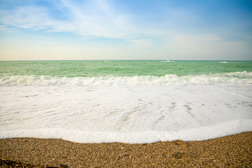 Fototapeta na wymiar Sea view from beach of Capo di Orlando with its beaches on the north coast of Sicily, Italy
