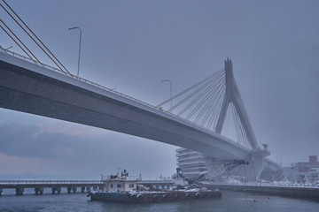 A beautiful of the longest Aomori bay bridge in Aomori prefecture in Japan.