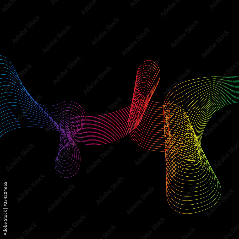 Poster Background with abstract rainbow lines. Abstract template on colorful line backdrop. Decorative line backdrop. Design template. Vector isolated outline drawing. Vector contour drawing. Modern vector.