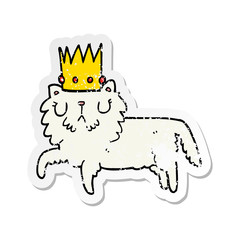 distressed sticker of a cartoon cat wearing crown