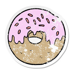 distressed sticker of a cartoon donut