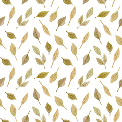 Seamless Pattern of hand drawn watercolor delicate flowers and leaves. Design for wedding invitation, fabric, packaging, textile, cover, postcard, paper, greeting cards, blog. Green cute wildflowers.