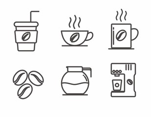 Set of coffee icon with simple outline design 