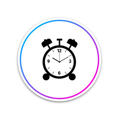 Alarm clock icon isolated on white background. Wake up, get up concept. Time sign. Circle white button. Vector Illustration