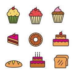 Set of cake vector illustration isolated on white background
