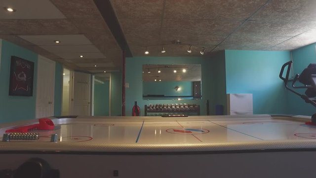 Air Hockey Table Slider Low Angle In Basement Man Cave