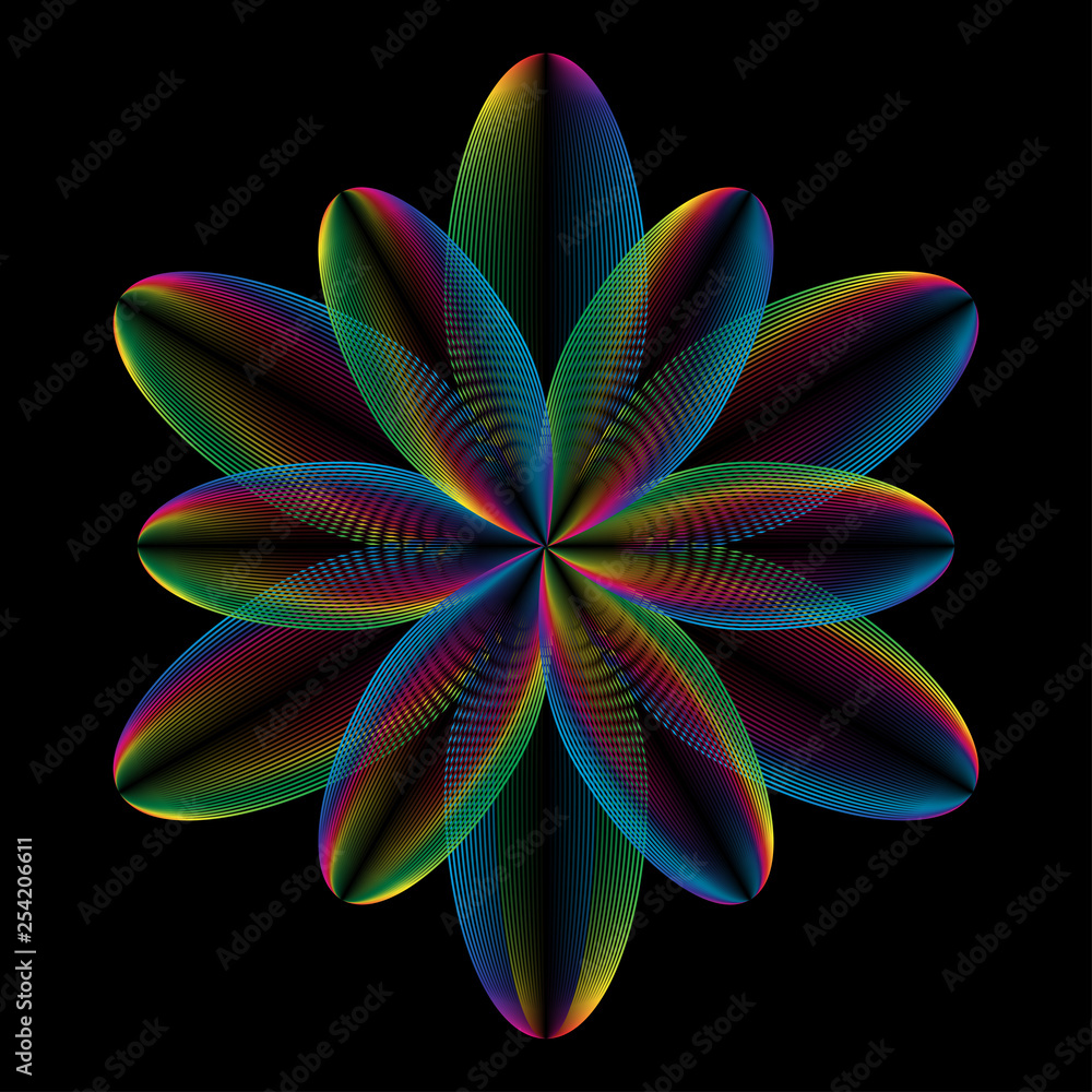 Poster Background with abstract rainbow flower. Abstract template on colorful flower backdrop. Decorative line backdrop. Design template. Vector isolated outline drawing. Contoyr flower. Modern vector.