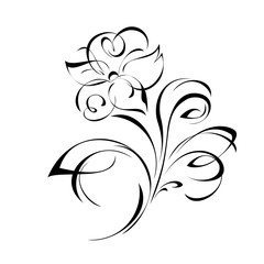 Fototapeta premium stylized flower on stem with leaf in black lines on white background