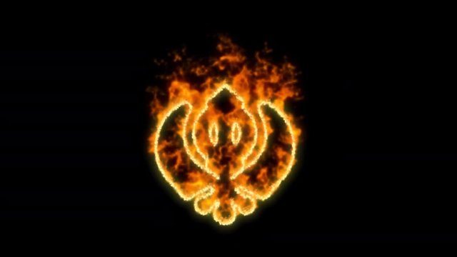 khanda symbol inflames. Then disappears. In - Out loop. Alpha channel Premultiplied - Matted with color black
