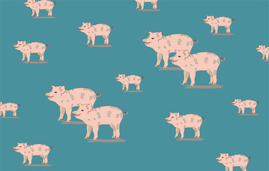 Pig pattern, vector illustration background blue pink