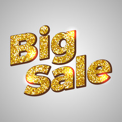 Big sale gold glitter text vector background