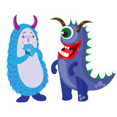 A set of illustrations of typical cartoon monsters. Hand drawn illustration with cute and lovely characters, Vector illustration.