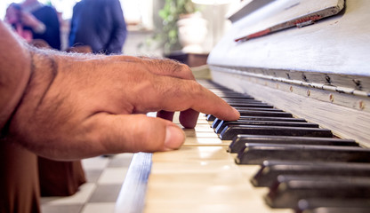 Fototapeta premium hands of an old musician play the piano