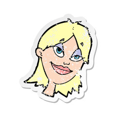 retro distressed sticker of a cartoon happy woman