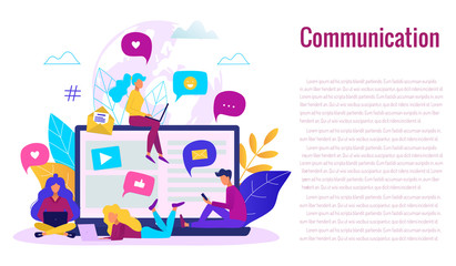 Communication via internet concept. Social networking, chatting vector illustration.