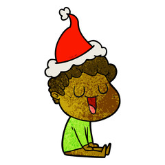 laughing textured cartoon of a man wearing santa hat