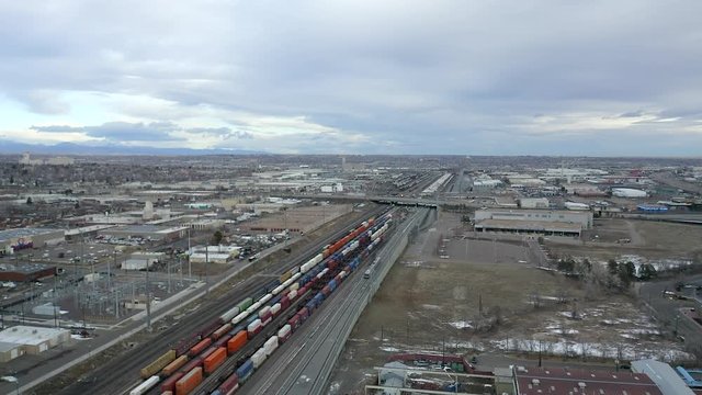 Aerial view of transport train in Denver.
