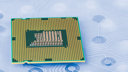 Computer main processor on plastic keyboard membrane with circuit board. Modern PC central...