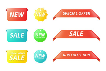 Vector collection of new collection, special offer and sale tags for webpage and advertising