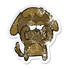 distressed sticker of a cartoon tired dog