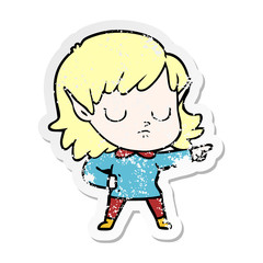 distressed sticker of a cartoon elf girl