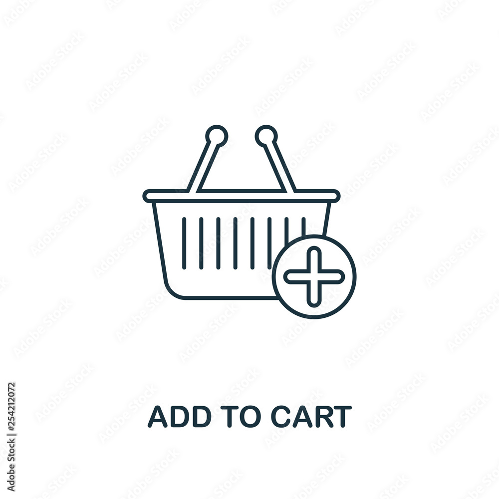 Poster add to cart icon thin line style. symbol from online marketing icons collection. outline add to cart