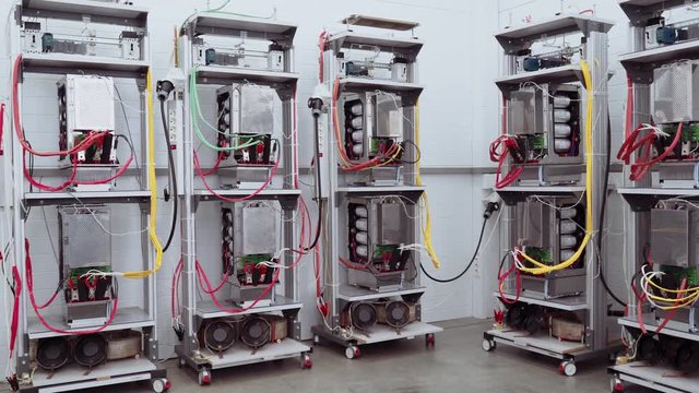 Test benches in the laboratory for the production of microprocessor-based protection and automation devices.