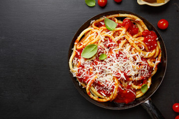 Italian pasta with tomato sauce and cheese