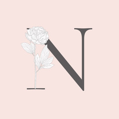 Vector Blooming Floral Initial N Monogram and Logo
